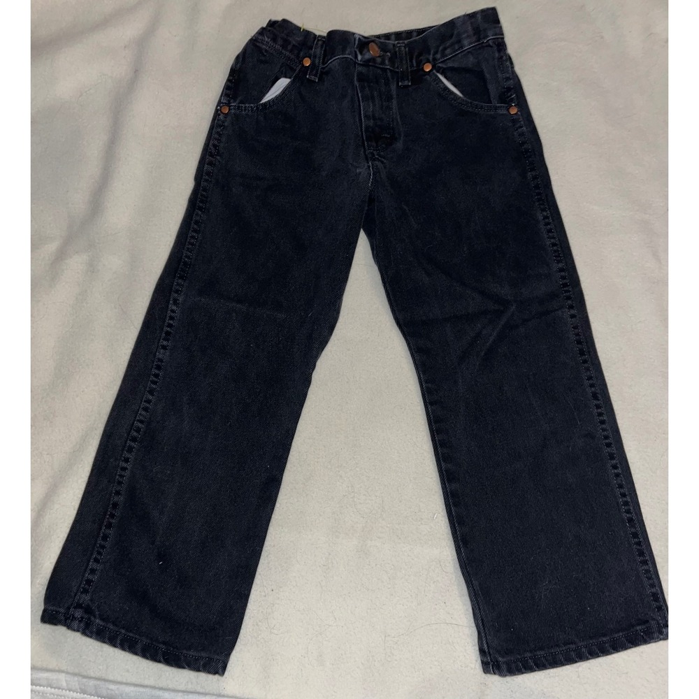 Wranglerβ Boys Regular Fit Jeans Faded Black Denim Elastic Back Size 8 Husky